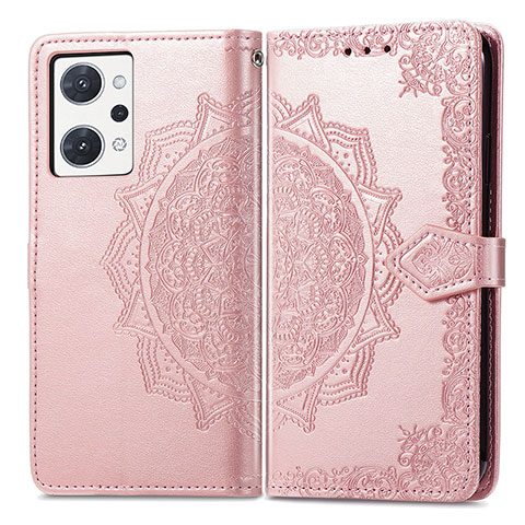 Handytasche Stand Schutzhülle Flip Leder Hülle Modisch Muster für Oppo Reno7 A Rosegold