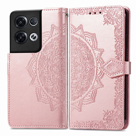 Handytasche Stand Schutzhülle Flip Leder Hülle Modisch Muster für Oppo Reno8 Pro 5G Rosegold