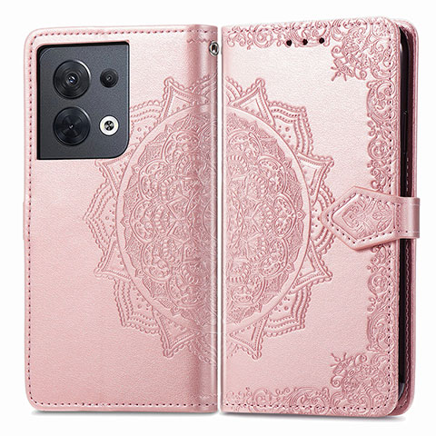 Handytasche Stand Schutzhülle Flip Leder Hülle Modisch Muster für Oppo Reno9 5G Rosegold