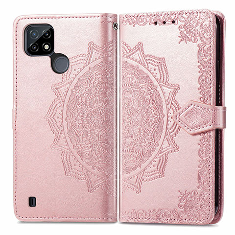 Handytasche Stand Schutzhülle Flip Leder Hülle Modisch Muster für Realme C21 Rosegold