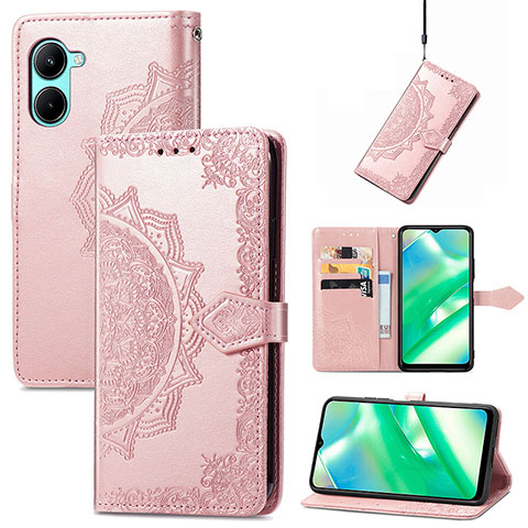 Handytasche Stand Schutzhülle Flip Leder Hülle Modisch Muster für Realme C33 (2023) Rosegold