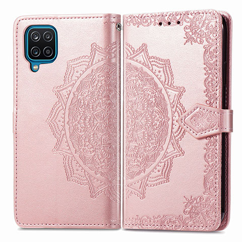 Handytasche Stand Schutzhülle Flip Leder Hülle Modisch Muster für Samsung Galaxy A12 Nacho Rosegold