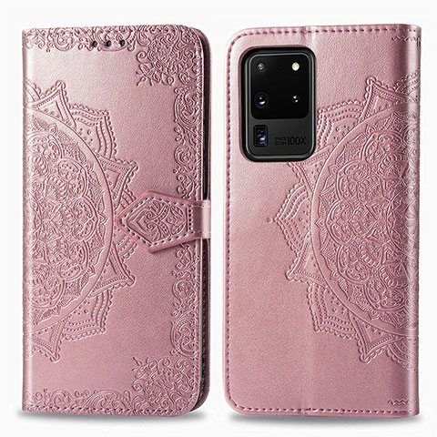 Handytasche Stand Schutzhülle Flip Leder Hülle Modisch Muster für Samsung Galaxy S20 Ultra 5G Rosegold