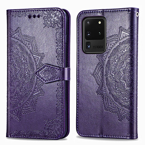 Handytasche Stand Schutzhülle Flip Leder Hülle Modisch Muster für Samsung Galaxy S20 Ultra 5G Violett