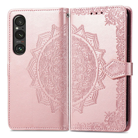 Handytasche Stand Schutzhülle Flip Leder Hülle Modisch Muster für Sony Xperia 1 V Rosegold