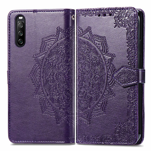 Handytasche Stand Schutzhülle Flip Leder Hülle Modisch Muster für Sony Xperia 10 III SOG04 Violett