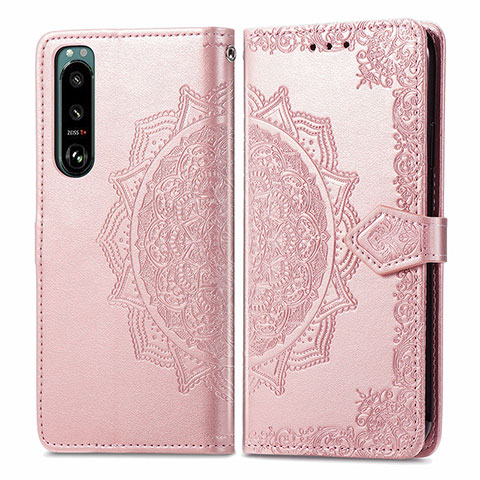 Handytasche Stand Schutzhülle Flip Leder Hülle Modisch Muster für Sony Xperia 5 III SO-53B Rosegold