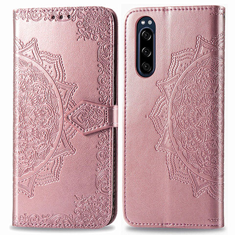 Handytasche Stand Schutzhülle Flip Leder Hülle Modisch Muster für Sony Xperia 5 Rosegold