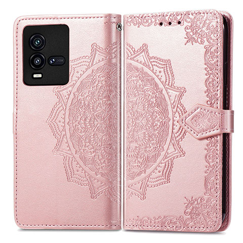 Handytasche Stand Schutzhülle Flip Leder Hülle Modisch Muster für Vivo iQOO 9T 5G Rosegold