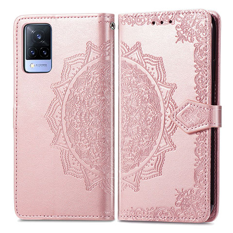 Handytasche Stand Schutzhülle Flip Leder Hülle Modisch Muster für Vivo V21s 5G Rosegold