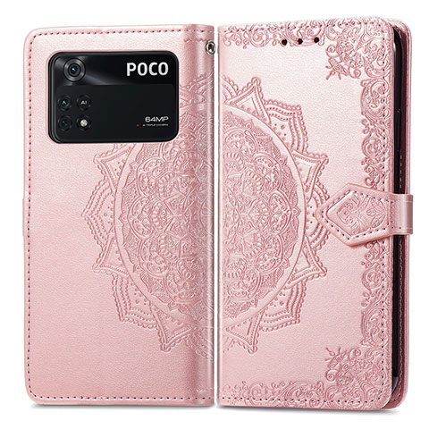 Handytasche Stand Schutzhülle Flip Leder Hülle Modisch Muster für Xiaomi Poco M4 Pro 4G Rosegold