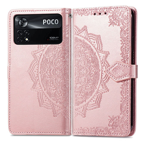 Handytasche Stand Schutzhülle Flip Leder Hülle Modisch Muster für Xiaomi Poco X4 Pro 5G Rosegold