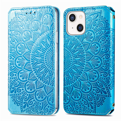 Handytasche Stand Schutzhülle Flip Leder Hülle Modisch Muster H01 für Apple iPhone 13 Mini Blau