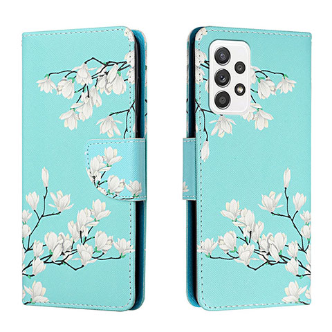 Handytasche Stand Schutzhülle Flip Leder Hülle Modisch Muster H02X für Samsung Galaxy A33 5G Cyan