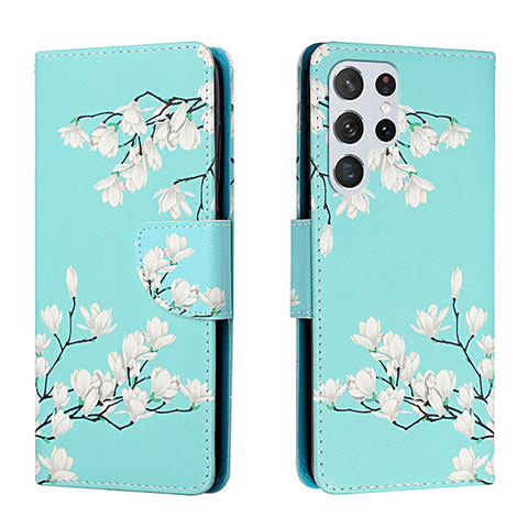 Handytasche Stand Schutzhülle Flip Leder Hülle Modisch Muster H02X für Samsung Galaxy S24 Ultra 5G Cyan