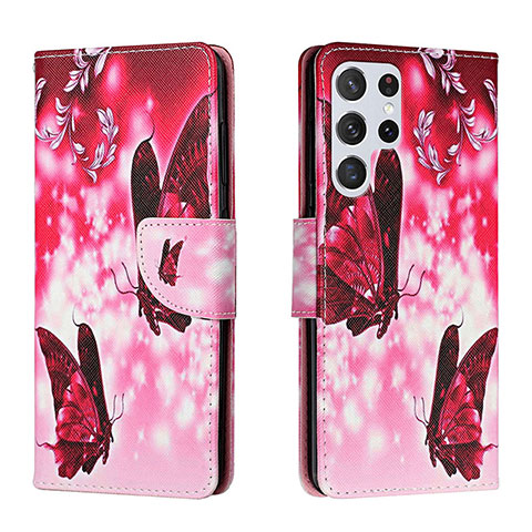 Handytasche Stand Schutzhülle Flip Leder Hülle Modisch Muster H02X für Samsung Galaxy S24 Ultra 5G Pink