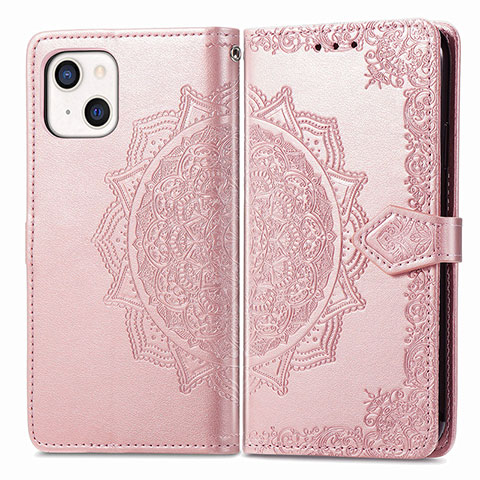 Handytasche Stand Schutzhülle Flip Leder Hülle Modisch Muster H05 für Apple iPhone 13 Mini Rosegold