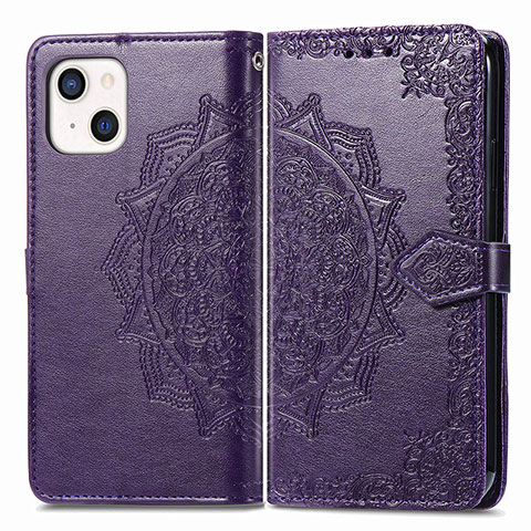 Handytasche Stand Schutzhülle Flip Leder Hülle Modisch Muster H05 für Apple iPhone 13 Violett