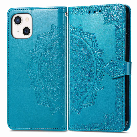 Handytasche Stand Schutzhülle Flip Leder Hülle Modisch Muster H05 für Apple iPhone 15 Blau