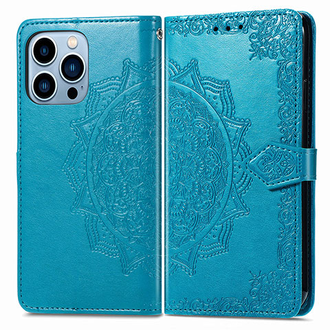 Handytasche Stand Schutzhülle Flip Leder Hülle Modisch Muster H06 für Apple iPhone 13 Pro Blau