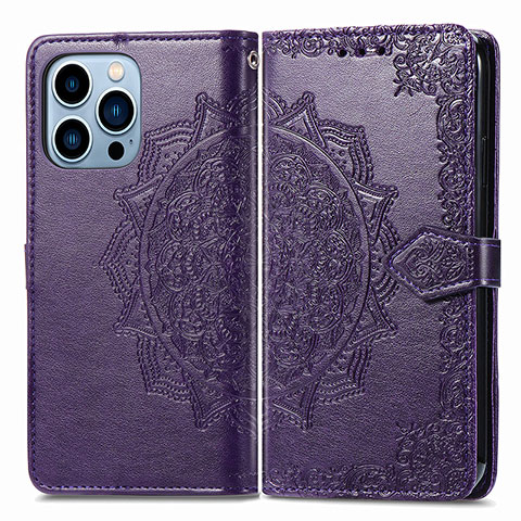 Handytasche Stand Schutzhülle Flip Leder Hülle Modisch Muster H06 für Apple iPhone 14 Pro Max Violett