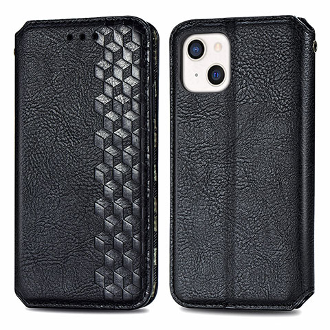 Handytasche Stand Schutzhülle Flip Leder Hülle Modisch Muster H15 für Apple iPhone 13 Mini Schwarz