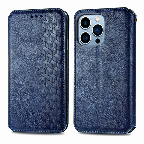 Handytasche Stand Schutzhülle Flip Leder Hülle Modisch Muster H15 für Apple iPhone 14 Pro Max Blau