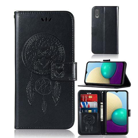 Handytasche Stand Schutzhülle Flip Leder Hülle Modisch Muster JX1 für Samsung Galaxy A02 Schwarz