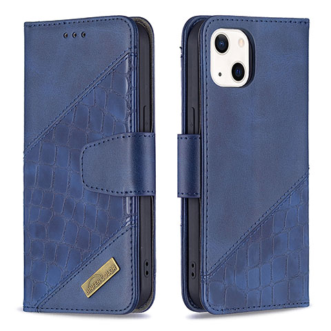 Handytasche Stand Schutzhülle Flip Leder Hülle Modisch Muster L05 für Apple iPhone 13 Blau