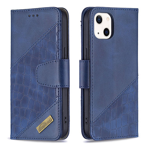 Handytasche Stand Schutzhülle Flip Leder Hülle Modisch Muster L05 für Apple iPhone 15 Blau