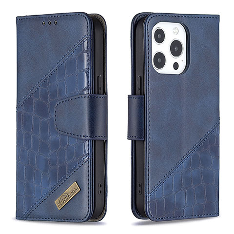 Handytasche Stand Schutzhülle Flip Leder Hülle Modisch Muster L05 für Apple iPhone 15 Pro Blau