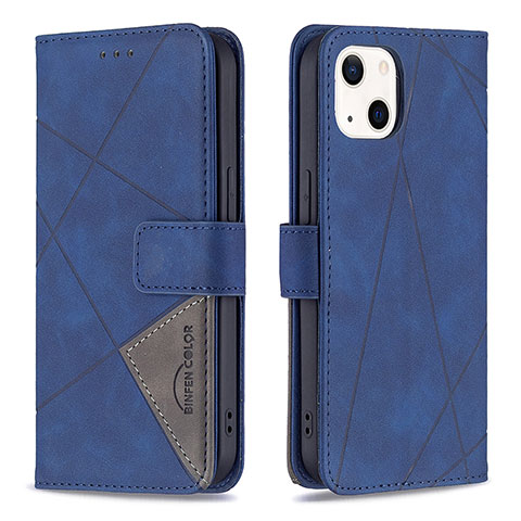 Handytasche Stand Schutzhülle Flip Leder Hülle Modisch Muster L06 für Apple iPhone 13 Blau