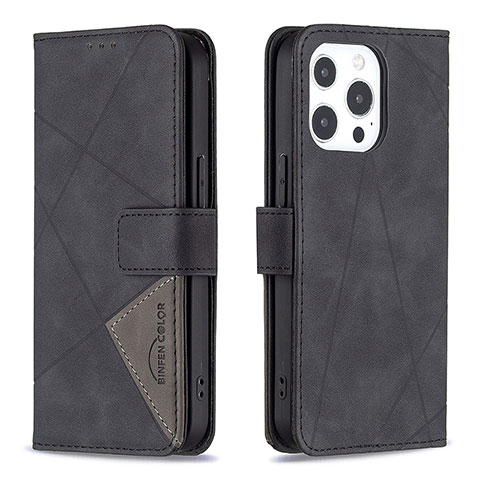 Handytasche Stand Schutzhülle Flip Leder Hülle Modisch Muster L06 für Apple iPhone 14 Pro Max Schwarz