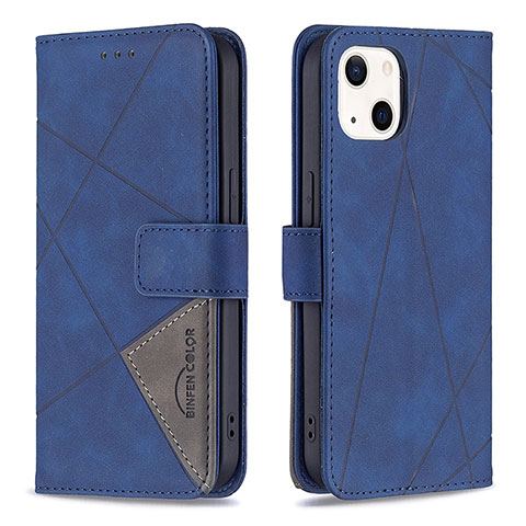 Handytasche Stand Schutzhülle Flip Leder Hülle Modisch Muster L06 für Apple iPhone 15 Plus Blau