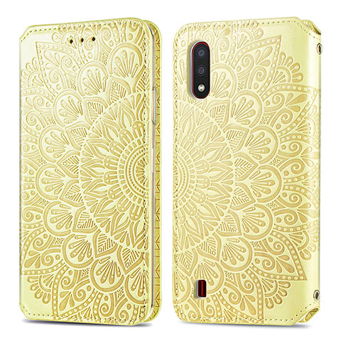 Handytasche Stand Schutzhülle Flip Leder Hülle Modisch Muster S01D für Samsung Galaxy A01 SM-A015 Gold