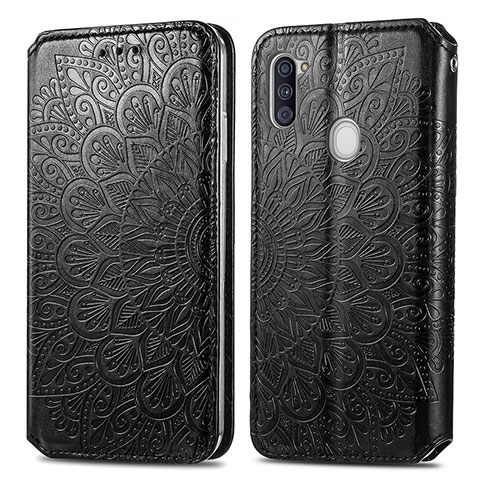 Handytasche Stand Schutzhülle Flip Leder Hülle Modisch Muster S01D für Samsung Galaxy A11 Schwarz