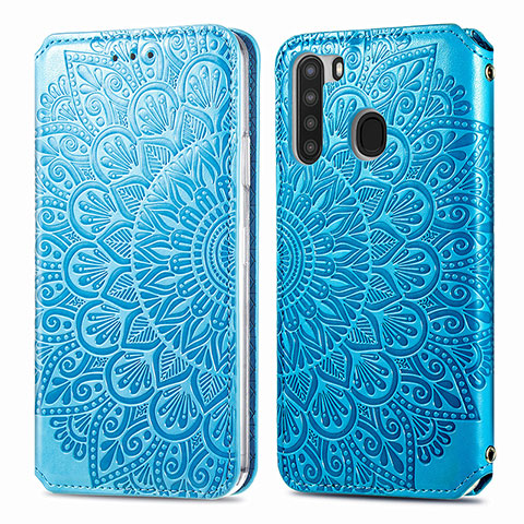 Handytasche Stand Schutzhülle Flip Leder Hülle Modisch Muster S01D für Samsung Galaxy A21 Blau