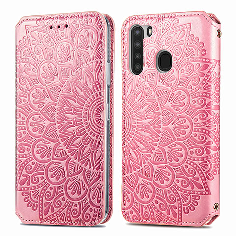 Handytasche Stand Schutzhülle Flip Leder Hülle Modisch Muster S01D für Samsung Galaxy A21 Rosegold