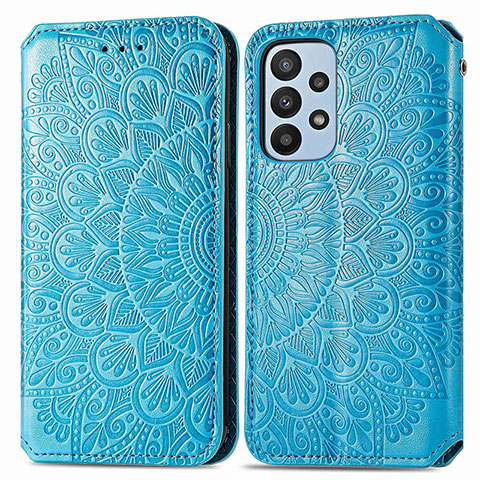 Handytasche Stand Schutzhülle Flip Leder Hülle Modisch Muster S01D für Samsung Galaxy A23 4G Blau