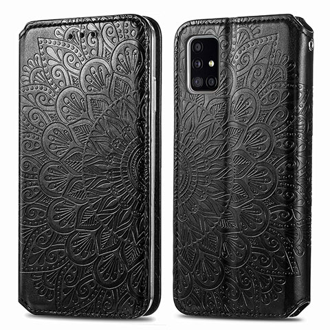 Handytasche Stand Schutzhülle Flip Leder Hülle Modisch Muster S01D für Samsung Galaxy A51 4G Schwarz