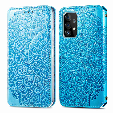 Handytasche Stand Schutzhülle Flip Leder Hülle Modisch Muster S01D für Samsung Galaxy A52 4G Blau