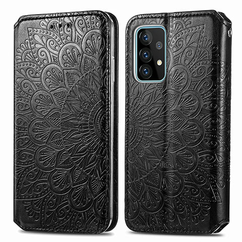 Handytasche Stand Schutzhülle Flip Leder Hülle Modisch Muster S01D für Samsung Galaxy A52 4G Schwarz