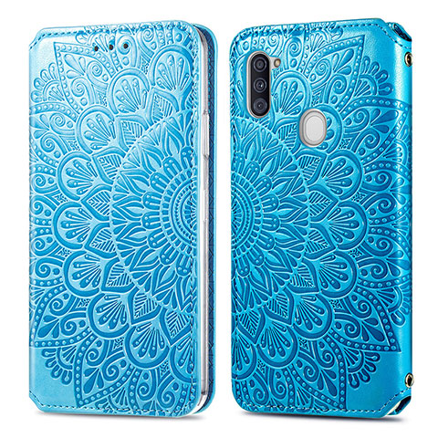 Handytasche Stand Schutzhülle Flip Leder Hülle Modisch Muster S01D für Samsung Galaxy M11 Blau