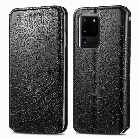 Handytasche Stand Schutzhülle Flip Leder Hülle Modisch Muster S01D für Samsung Galaxy S20 Ultra 5G Schwarz