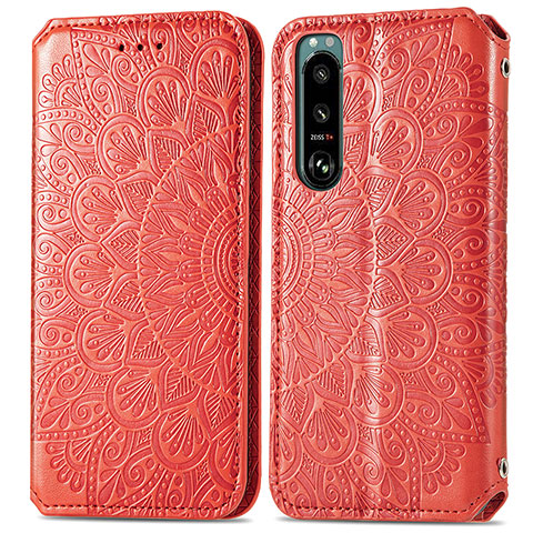 Handytasche Stand Schutzhülle Flip Leder Hülle Modisch Muster S01D für Sony Xperia 5 III SO-53B Rot