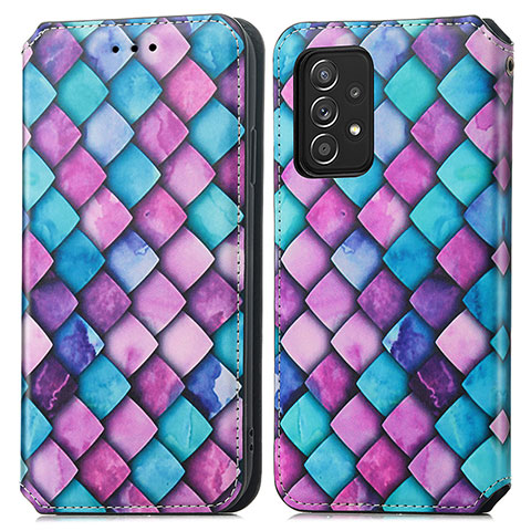 Handytasche Stand Schutzhülle Flip Leder Hülle Modisch Muster S02D für Samsung Galaxy A52 4G Violett