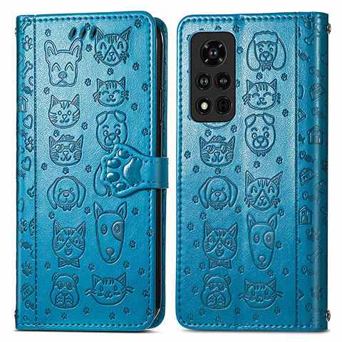 Handytasche Stand Schutzhülle Flip Leder Hülle Modisch Muster S03D für Huawei Honor V40 5G Blau