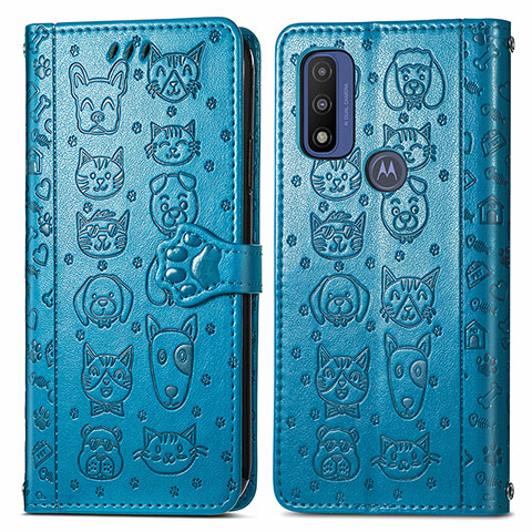 Handytasche Stand Schutzhülle Flip Leder Hülle Modisch Muster S03D für Motorola Moto G Pure Blau