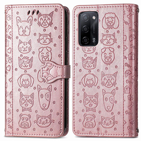 Handytasche Stand Schutzhülle Flip Leder Hülle Modisch Muster S03D für Oppo A53s 5G Rosegold