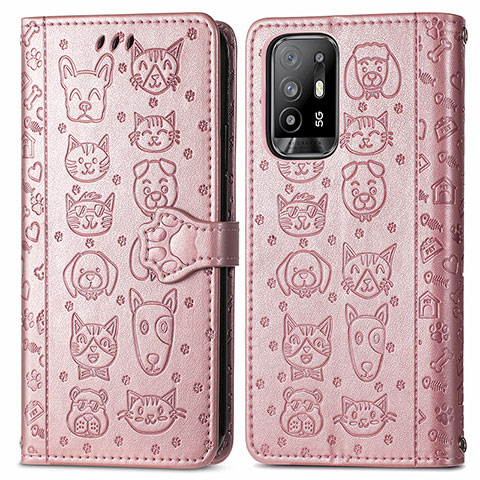 Handytasche Stand Schutzhülle Flip Leder Hülle Modisch Muster S03D für Oppo A95 5G Rosegold